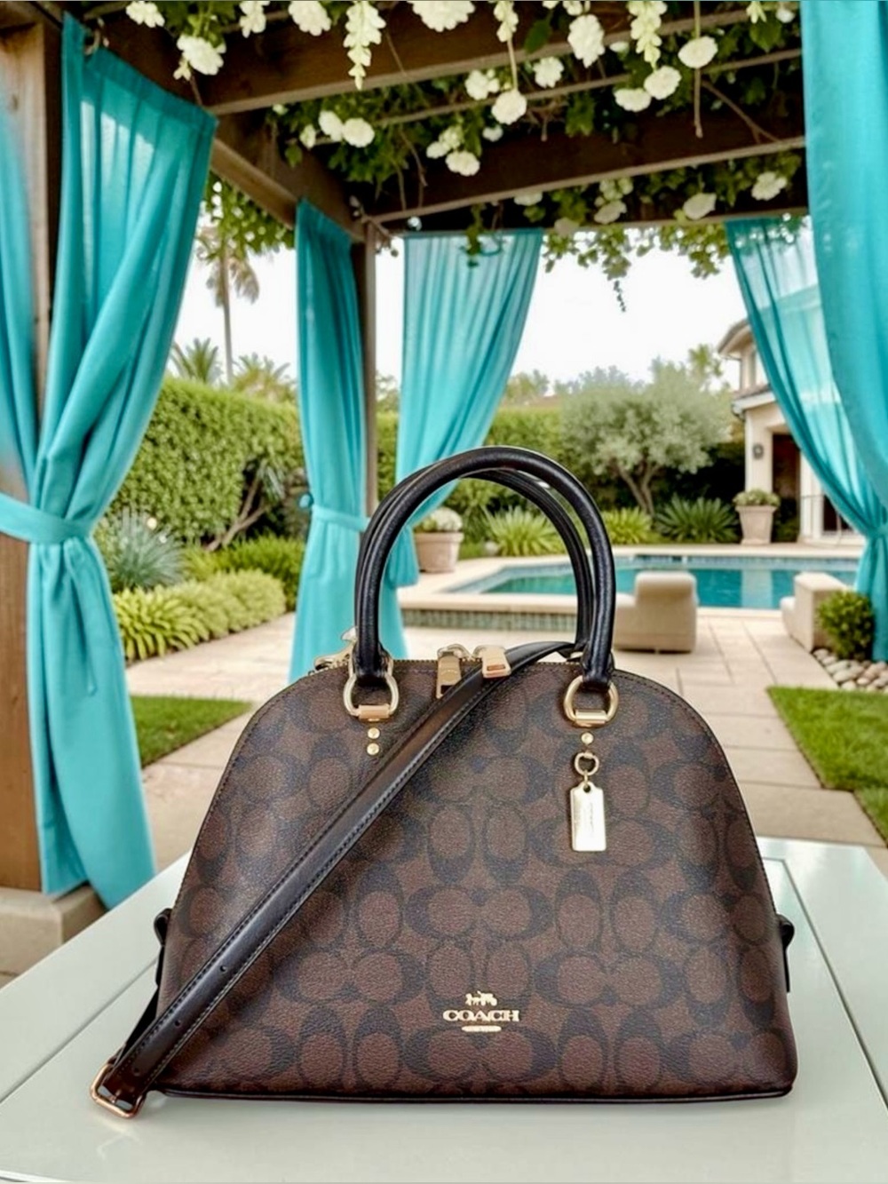 COACH Katy Satchel Signature Satchel – Black/Dark Brown